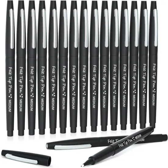 Felt Tip Pens, 15 Black Pack, 0.7mm Medium Point, Felt Tip Markers Pens for Journaling, Writing, Note Taking, Planner, Perfect for School Office and Art Supplies {1}