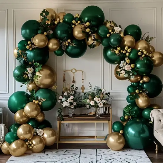 Emerald Green Gold Balloons Garland Double Stuffed Dark Green Metallic Gold Balloons Hunter Forest Green Gold Balloons Arch Kit for Birthday Baby Shower Wedding Christmas Jungle Party Decorations {1}