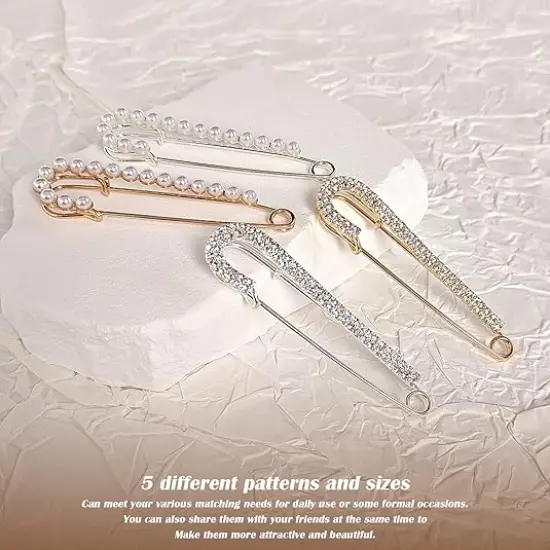 Women Pins Brooch Sweater Clips Shawl Clips Pearl Brooches Faux Crystal Safety Pins Dress Shirt Clips for Women 4 Pieces {3}