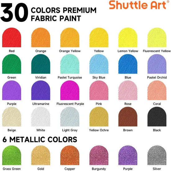 Fabric Paint, Shuttle Art 30 Colors Permanent Soft Fabric Paint in Bottles (60ml/2oz) with Brushes, Palette, Stencils, Non-Toxic Textile Paint for T-shirts, Shoes, Jeans, Bags, DIY Projects&Art Crafts {2}