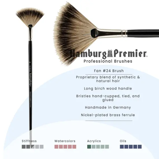 Creative Mark Hamburg Premiere Professional Oil Painting Brushes - Fan #24 Oil Paint Brush - Handmade in Germany, Natural & Synthetic Hair Blend, Long Triple-Lacquered Birch Handle {3}