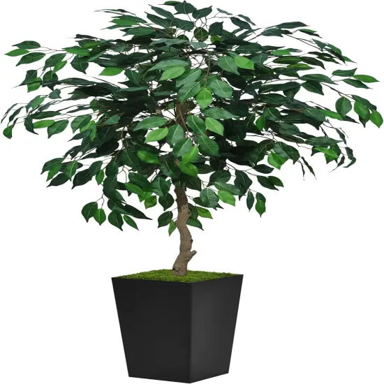 Artificial Ficus Tree 5FT - Faux Indoor Tree with Black Tall Planter - Fake Ficus Floor Plant in Pot - Artificial Silk Tree for Home Office Living Room Decor Indoor {1}