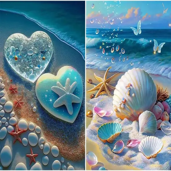 Beach Diamond Art Kits for Adults, 2 Set Beach Love Shell Sea Diamond Art Kits, 5D Full Drill Diamond Art Kit for Adults {1}