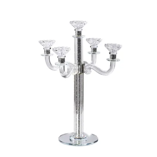 Crystal Candelabra with Mirrored Base 5 Arms Silver {3}