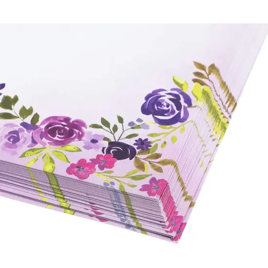 Purple Watercolor Floral Stationery Paper and Envelopes Set (8.5 x 11 In, 48 Pack) {5}