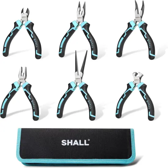 Mini Pliers Set, 6-Piece Small Pliers Tool Set Includes Needle Nose, Long Nose, Bent Nose, Diagonal, End Cutting and Linesman for Making Crafts, Electronic Repairing & Jewelry with Pouch {1}