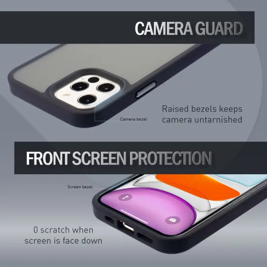 Insten Compatible with iPhone 12 Pro Case & iPhone 12 Case 6.1 inch, Translucent Matte Hybrid Cover, Anti-Shatter Anti-shock Drop Protection, Wireless Charging, Black {4}