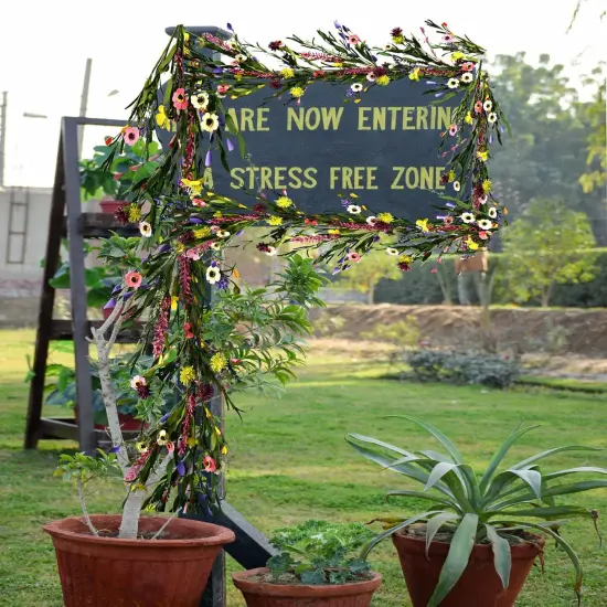 2PCS Artificial Wildflower Summer Floral Garland, 6FT Faux Flower Hanging Vine, Purple Flowers Ivy, Summer Garland with Eucalyptus Lavender Vine for Sign Board Party Home Decor {2}