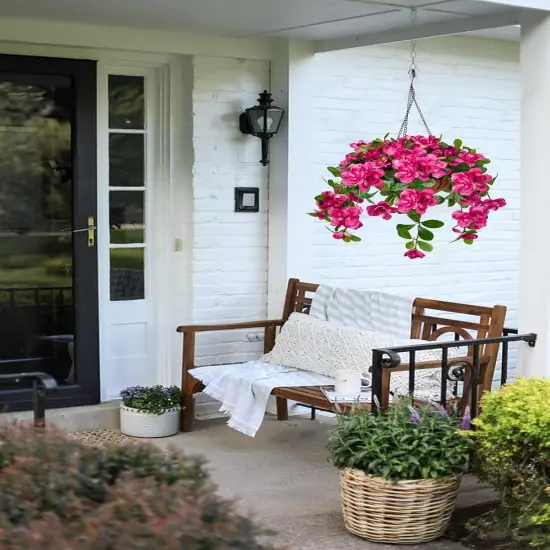 Fake Hanging Flowers with Basket, Artificial Bougainvillea {3}