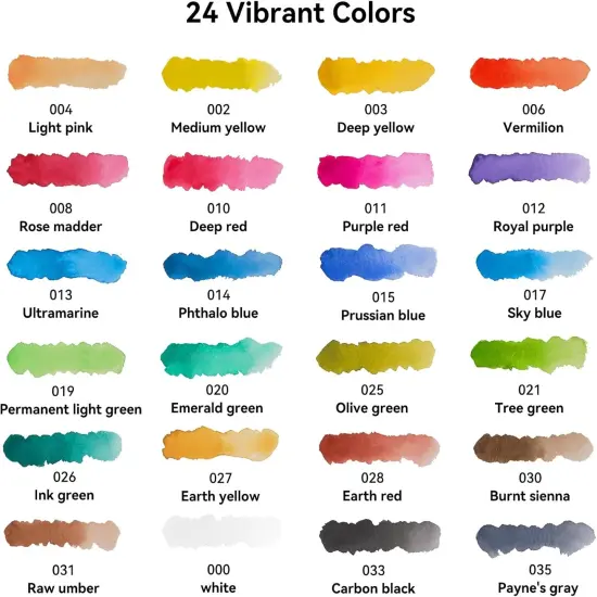 24 Colors Solid Watercolor Paint Set, Vibrant and Highly Pigmented Colors, Removable Pans and Built-in Palette, Portable Metal Case for Students, Beginners, and Outdoor Sketching {3}
