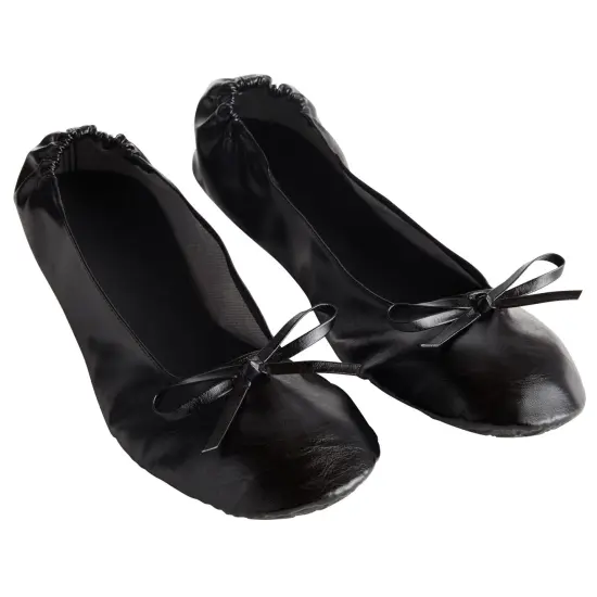 Black Foldable Ballet Flats for Women, Roll Up Flats with Zipper Pouch, US Size 8.5-9.5 {7}