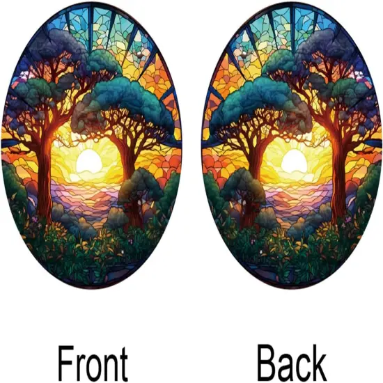 Summer Forest Trees Sunset Stained Acrylic Window Hanging Panels Indoor Outdoor Round Windows Hanger Kitchen Bedroom Garden Wall Art Decor Gifts {3}