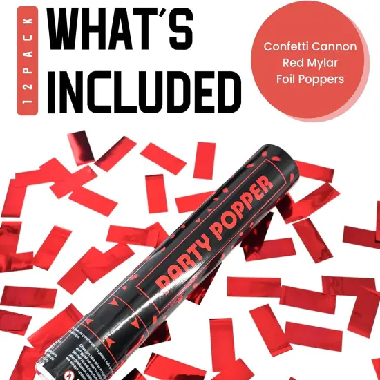 Party Poppers Confetti Cannon 12 Pack Red Confetti Popper Cannons 12Inch Paper Confetti Shooters Red Confetti Party Cannons Bulk for Wedding Birthday Graduation Baby Shower Party Celebrations {2}