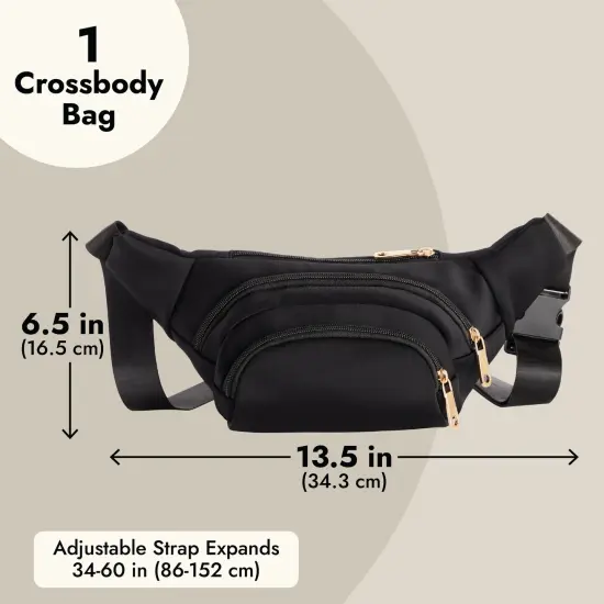 Zodaca Black Extra Large Fanny Pack Plus Size, Crossbody Bag with Adjustable Belt Straps Fits 34-60 Inch Waist (Expands to 5XL) {2}