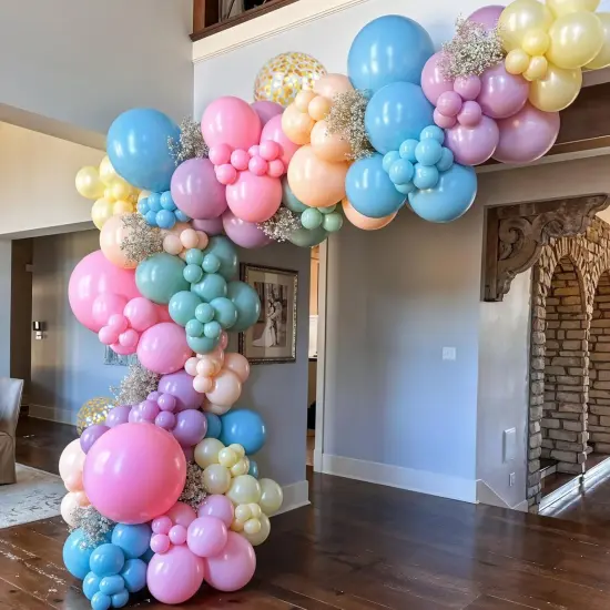 Pink Blue Purple Balloons, 60Pcs 12 Inch Pastel Macaron Pink Purple Teal Blue Gold Confetti Birthday Balloons for Kids Girls Princess Birthday Party Wedding Baby Shower Decorations {4}