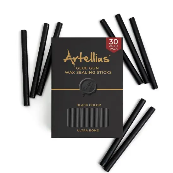 Artellius 30-Pack Premium Sealing Wax Sticks - Wax Seal Glue Gun Sticks for Crafting, Invitations & Letters - Black {7}
