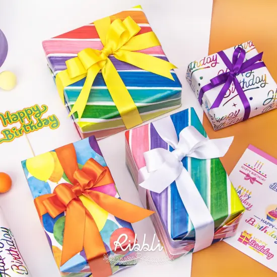 Birthday Wrapping Paper 3 Rolls Colorful Balloon Stripe and Iridescent Happy Birthday Wrapping Paper {5}