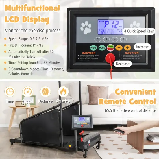 Black Metal Dog Treadmill with LCD Display, Remote Control and Safety Features {3}
