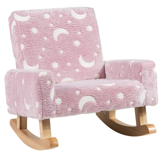 Flannel and Wood Kids Rocking Chair with Glow-in-the-Dark Design and Ergonomic Support Pink {3}