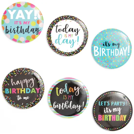 Happy Birthday Pinback Party Buttons (2.25 Inches, 6 Designs, 24-Pack) {1}