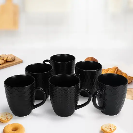16 OZ Coffee Mugs Set of 6, Black Ceramic Coffee Mug {2}
