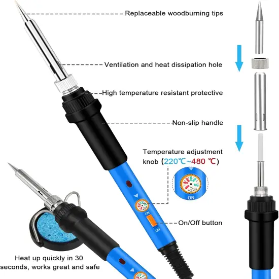 116pcs Wood Burning Kit, Professional Wood Burning Tool with Soldering, DIY Creative Tools Adjustable Temperature 220~480℃ Wood Burner Soldering Pen for Embossing/Carving/Soldering & Pyrography {2}