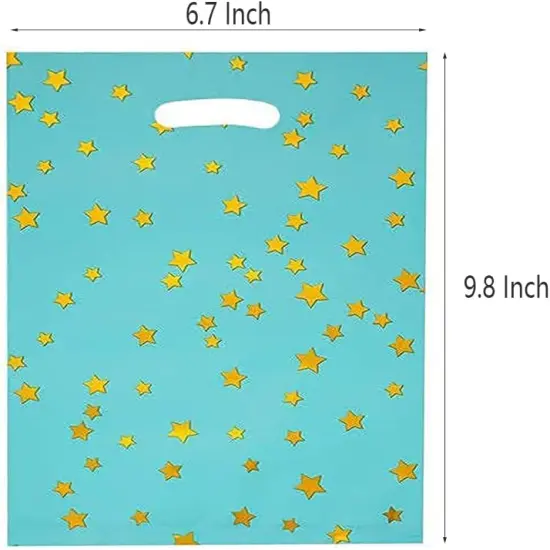 48 pieces of thicker gift bags with handles, plastic party candy bags with sparkling stars {4}