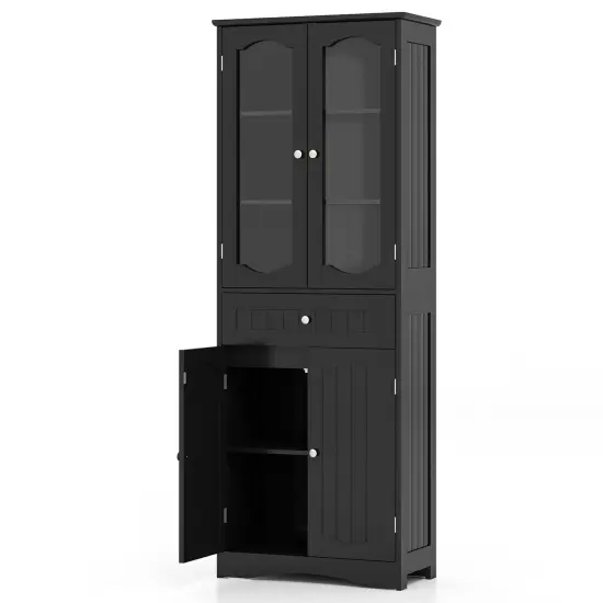 63 Inch Tall Freestanding Bathroom Storage Cabinet with 3-Position Adjustable Shelves and 2 Glass Doors White {8}