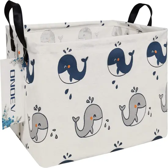 Summer Folding Basket,Canvas Basket, Nursery Hamper,Suitable for Children,Office,Bedroom,Clothes,Toys Storage (REC whale), 14.9&rsquo;&rsquo;L &times;10.2&rsquo;&rsquo;W&times;9.05&rsquo;&rsquo;H inches {2}