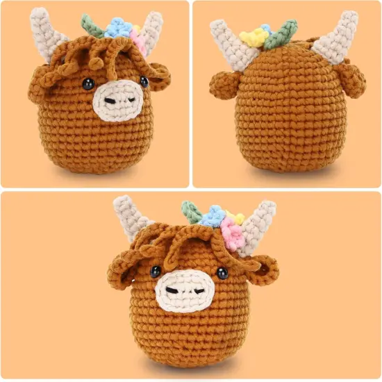 Crochet Kit for Beginners: Highland Cow Crochet Kit, Starter Crochet Kit, Include Easy Knitting Soft Yarn, Step-by-Step Video Tutorial, Hook, Birthday Gift for Adults and Kids(30%+ Yarn) {2}