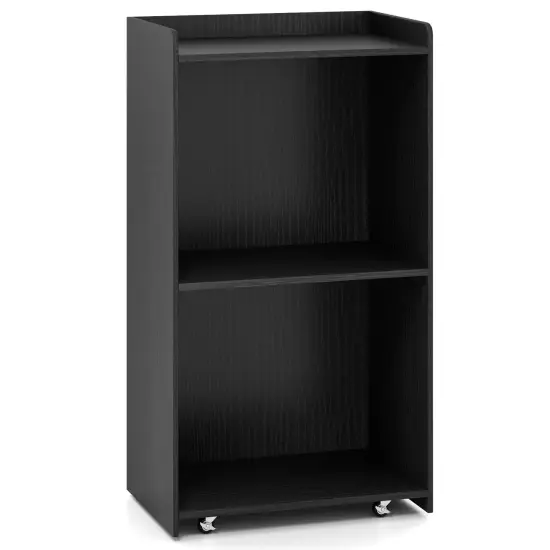 Lectern Rolling Podium Stand with 2 Storage Shelves and 4 Universal Wheels Black {8}