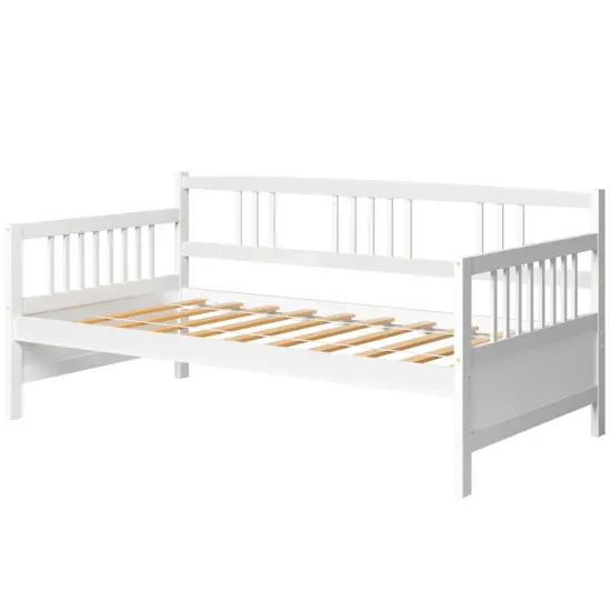 Twin Size Wooden Slats Daybed Bed with Rails Perfect for Living Room and Kids Room or Guest Room Cherry {8}
