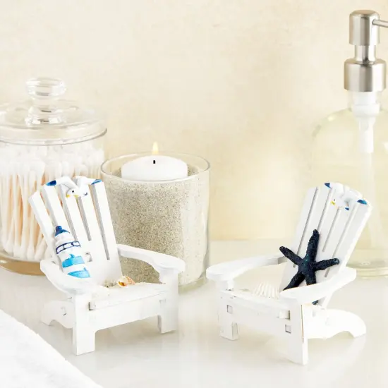 Set of 4 Mini Beach Chair for Bathroom, Nautical Home Decor, Ocean Decorations (4 in) White {2}