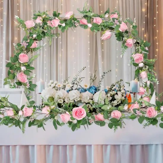 Full Pink Flower Garland, 6.2FT Artificial Rose Floral Vine Pretty Spring Pink Flower Garland for Wedding Arch Decor Home Backdrop Wall Table Centerpiece Valentines Decoration {5}