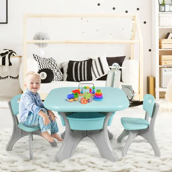 Kids Activity Table and Chair Set Play with Storage Blue {2}
