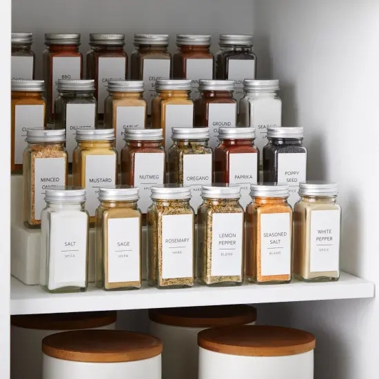 Talented Kitchen 140 Minimalist Spice Jar Labels - Preprinted Seasoning Stickers for Herb Bottles, Spice Rack, Pantry Organization (Black Print on White Matte Backing) {6}