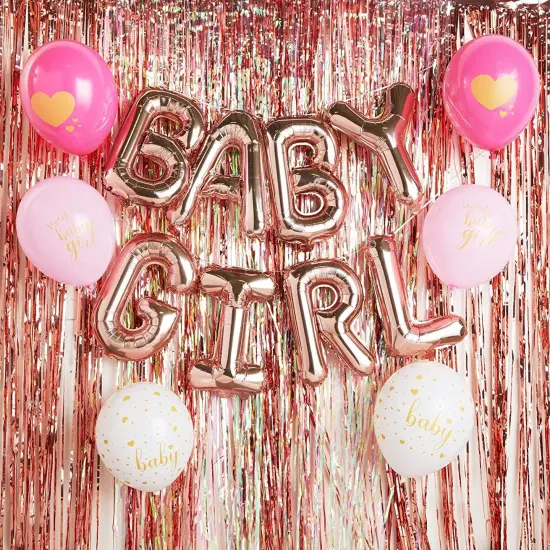 Girl Rose Gold Balloons, Baby Shower Party Decorations (16 in, 44 Pieces) Pink {3}