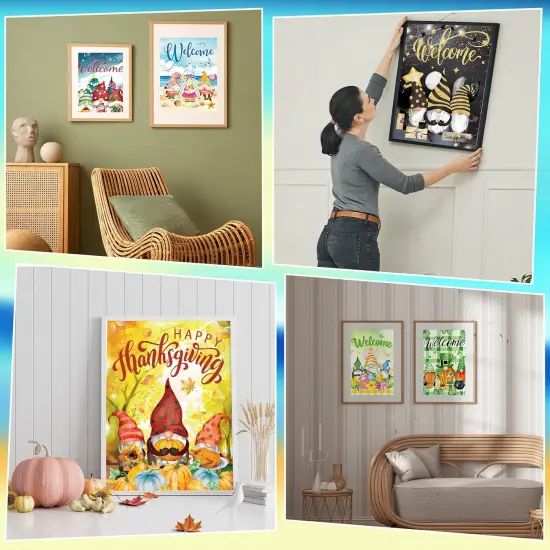 12 Sets Seasonal Diamond Painting Kits Full Drill Rhinestones Art Crafts Cute Colorful Cartoon Diamond Painting for Home Wall Decor Art Craft Gifts(Welcome) {5}