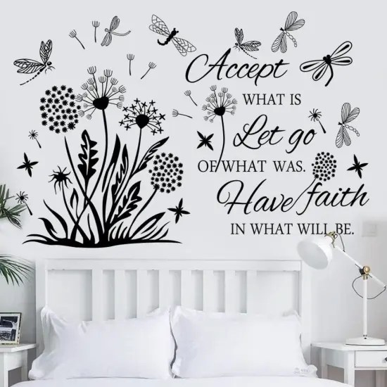 Inspirational Wall Stickers Quotes Wall Art Accept Let Go Have Faith Dandelion Wall Decals Flower Stickers Murals Wall Decor for Bedroom Office Bathroom Living Room Floral Wall Decals Wall Art Decoration. {3}
