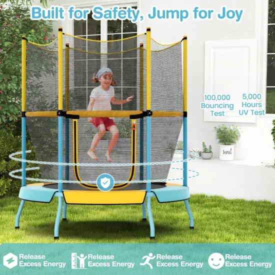 Kids Trampoline with Safety Net, Zipper Door and Heavy-Duty Frame Yellow {6}