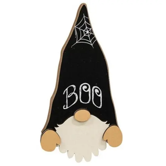 Boo Gnome Shelf Sitter Halloween Wood Decor with Spiderweb Hat Accent {1}