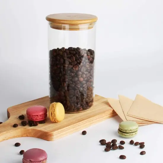 Glass Food Storage Containers Jar Seal Bamboo Lids 4 Packs 1000ml Airtight Canister Organization Sets Stackable&hellip; {3}