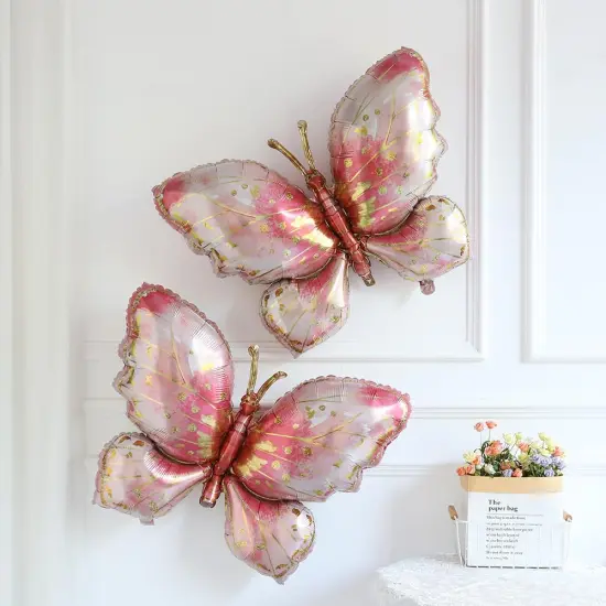Pink Butterfly Balloons 4 Pieces 40inch Pink Gold Butterfly Foil Mylar Balloons for Butterfly Themed Party Wedding Birthday Baby Shower Party Decoration (Pink-4pcs) {5}