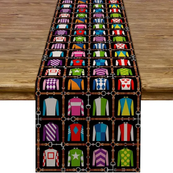 Kentucky Derby Table Runner Run for The Roses Jockey Attire Tablecloth Horse Racing Party Kitchen Dining Home Decoration (13" x 72") {1}