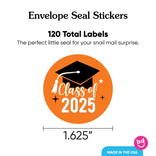 Big Dot of Happiness Class of 2025 Orange Grad Party Envelope Seal Stickers, Round Circle Stickers to Seal Cards, Graduation Envelope Seals, 120 Count {4}
