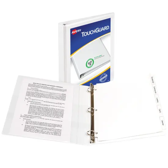 Avery TouchGuard Protection View 3 Ring Binder, Clear View Cover, 1" Slant Rings, 1 White Binder (17141) {2}