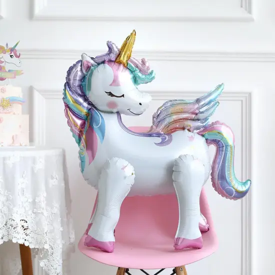 8Pcs Self-Standing Unicorn Balloons Rainbow and Star Foil Balloons with Happy Birthday Banner for Baby Shower Unicorn Birthday Party Decorations (standing set) {3}