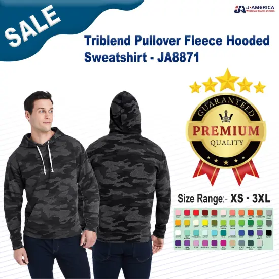 J America&reg; Triblend Pullover Fleece Hooded Sweatshirt ROYAL SOLID {2}