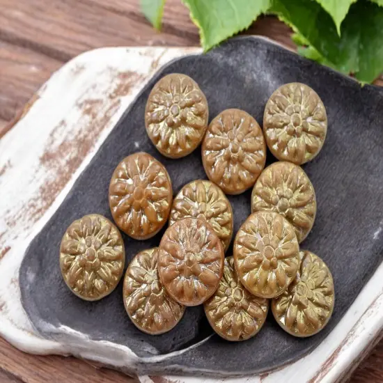 *12* 15mm Antique Pink Silk Picasso AB Dahlia Flower Coin Beads {2}