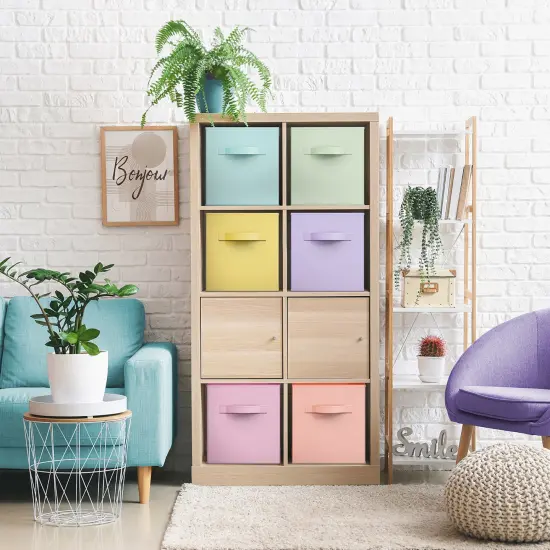 Sorbus 12 Pack Storage Bins - 11" Sturdy Collapsible Fabric Storage Cubes with Handle Rainbow pastel {5}